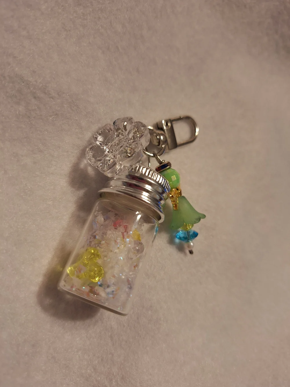 Fairy Charm Jar Keychain with Crystal Beads And Fairy Stickers New